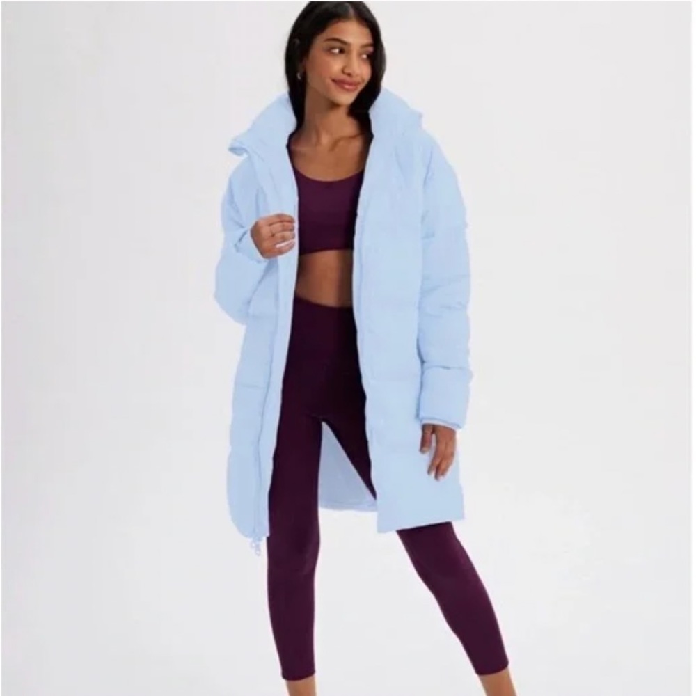 Small Girlfriend Collective Midi Puffer Jacket in Wine color